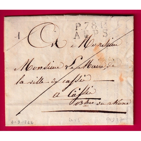 MARQUE P78P AUPS VAR INDICE 17 POUR CASSIS BOUCHES DU RHONE 1822 LETTRE COVER