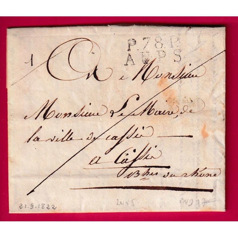 MARQUE P78P AUPS VAR INDICE 17 POUR CASSIS BOUCHES DU RHONE 1822 LETTRE COVER