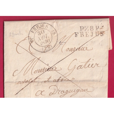 MARQUE P78 FREJUS VAR + CAD TYPE 12 1830 POUR DRAGUIGNAN  LETTRE