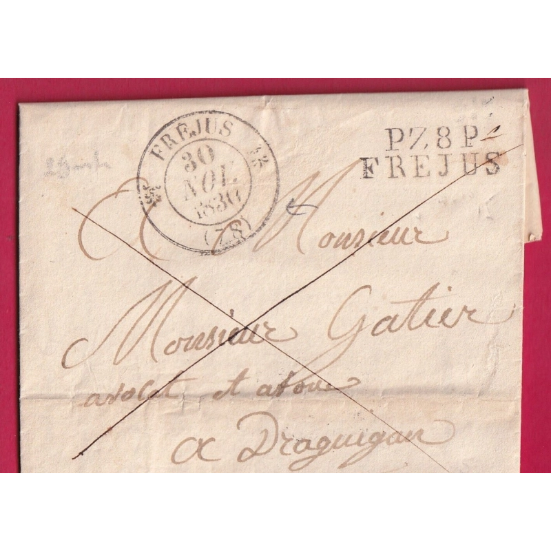 MARQUE P78 FREJUS VAR + CAD TYPE 12 1830 POUR DRAGUIGNAN  LETTRE