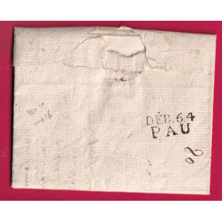 DEBOURSE DEB 64 PAU BASSES PYRENEES 1817 INDICE 16 DEPART 39 GRENADE SUR L'ADOUR LANDES REEXP POUR GRENADE LETTRE
