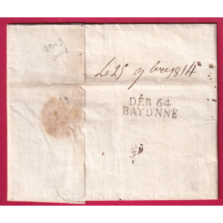 DEDOURSE DEB 64 BAYONNE BASSES PYRENEES 1814 INDICE 17 DEPART BORDEAUX LETTRE COVER