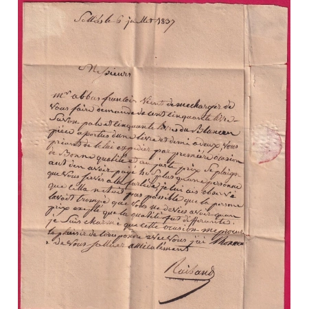 CURSIVE 78 SOLLIESPONT CAD TYPE13 TOULON VAR POUR DRAGUIGNAN 1837 INDICE 11 LETTRE COVER