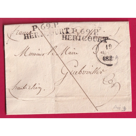 MARQUE P69P HERICOURT HAUTE SAONE 1829 POUR GUEBWILLER INDICE 19 LETTRE COVER