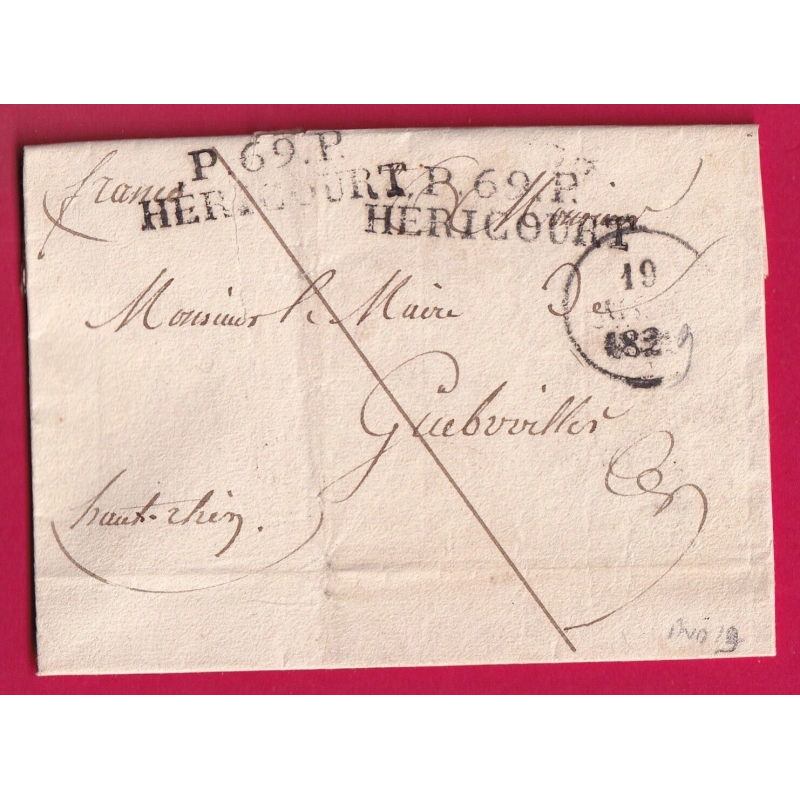 MARQUE P69P HERICOURT HAUTE SAONE 1829 POUR GUEBWILLER INDICE 19 LETTRE COVER