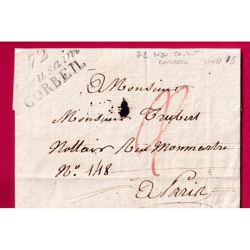DOUBLE CURSIVE 72 VIEUSAINT CORBEIL SEINE ET OISE 1825 INDICE 18 POUR PARIS LETTRE COVER