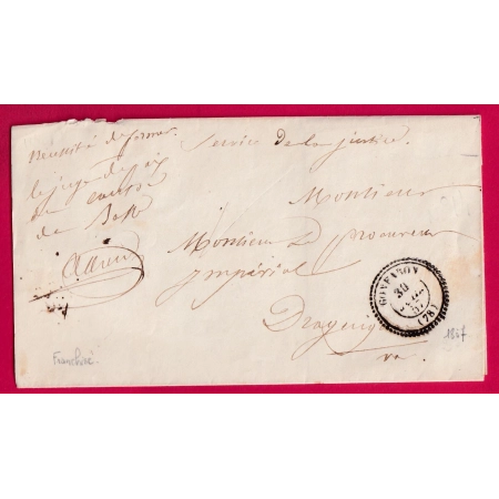 CAD TYPE 22 GONFARON VAR FRANCHISE LE JUGE DE PAIX DU CANTON DE BESSE 1857 POUR DRAGUIGNAN LETTRE COVER