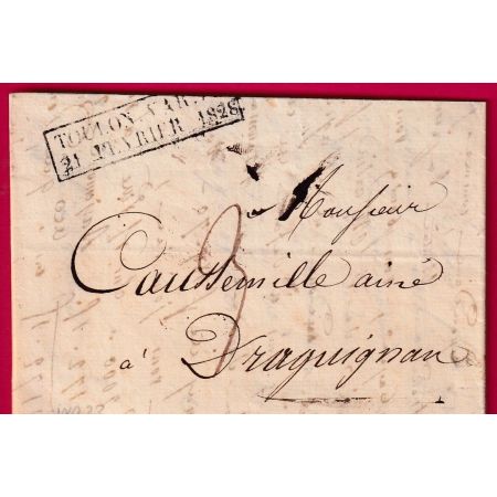 MARQUE ESSAI  FEVRIER 1828 TOULON VAR POUR DRAGUIGNAN INDICE 23 LETTRE COVER