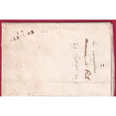 MARQUE 19 CERVIONNE CORSE VOYAGE SOUS BANDE INDICE 18 AN5 1797 LETTRE COVER