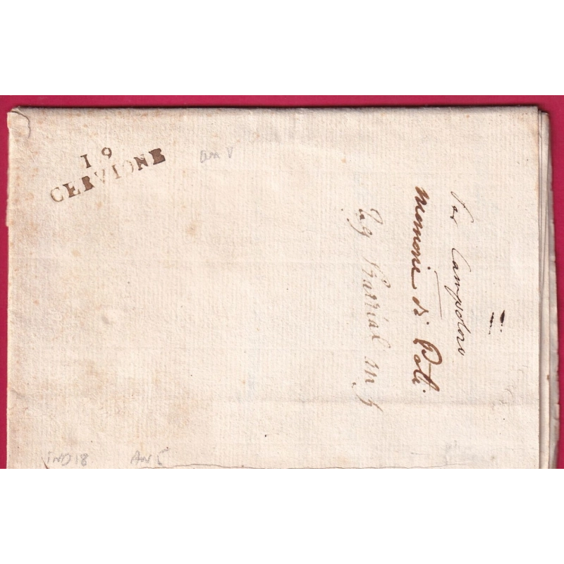 MARQUE 19 CERVIONNE CORSE VOYAGE SOUS BANDE INDICE 18 AN5 1797 LETTRE COVER