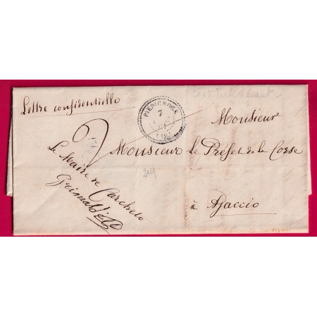 CAD TYPE 22 PIEDICROCE CORSE FRANCHISE LE MAIRE DE CARCHETO 1861 POUR AJACCIO LETTRE COVER
