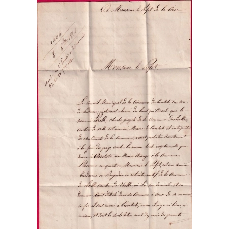 CAD TYPE 22 PIEDICROCE CORSE FRANCHISE LE MAIRE DE CARCHETO 1861 POUR AJACCIO LETTRE COVER