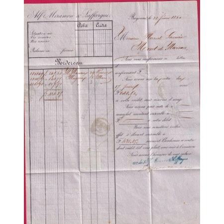 N°14 GRILLE DE BAYONNE 1ER JOUR DE LA GRILLE 23 FEV 1860 BASSES PYRENEES POUR MONT DE MARSAN LANDES LETTRE COVER