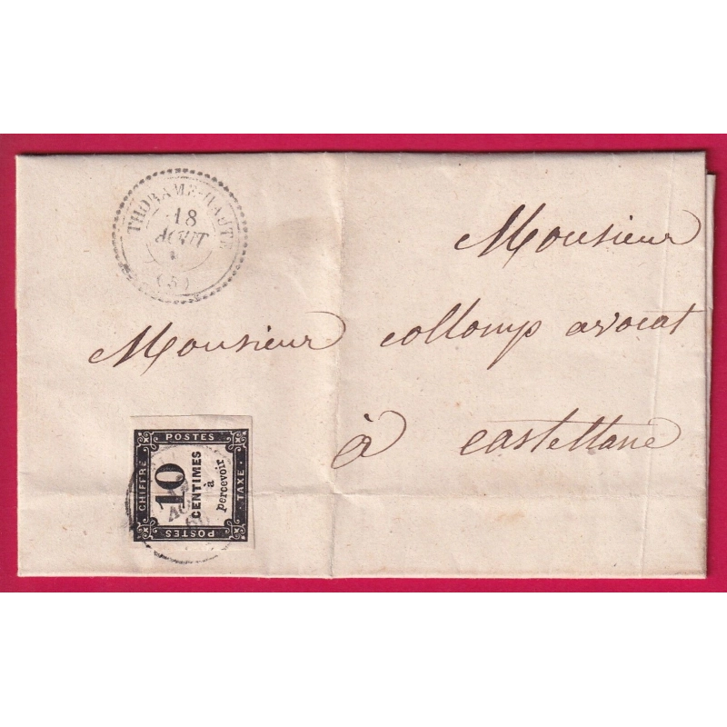 TAXE N°2 CD T15 CASTELLANE + TYPE 22 THORAME  BASSES ALPES POUR CASTELLANE LETTRE COVER