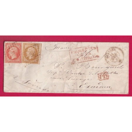 N°13 16 OBLITERATION ANCRE PAQUEBOT POSTE MEANDRES POUR EXOUDUN DEUX SEVRES LETTRE COVER