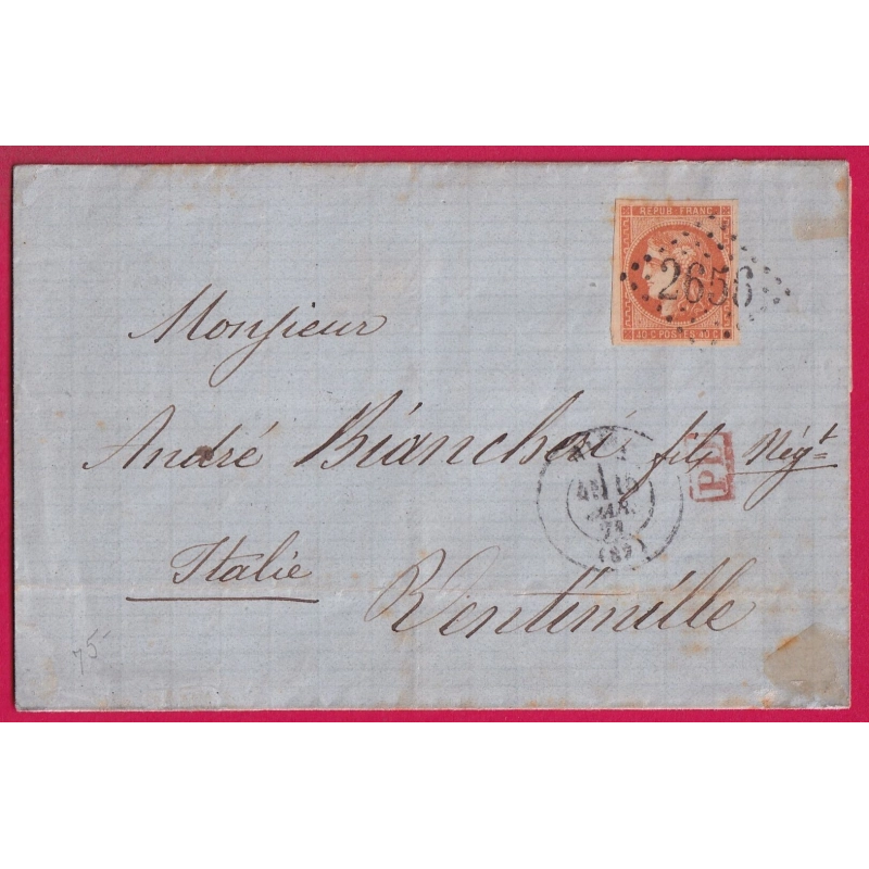N°48 TB GC 2656 NICE ALPES MARITIMES POUR VENTIMILLE ITALIE ITALIA LETTRE COVER