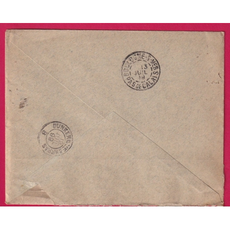 N°101 + 90 PAIRES CAD MERVILLE NORD RECOMMANDE POUR BOULOGNE SUR MER PAS DE CALAIS LETTRE COVER