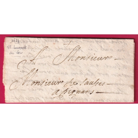LETTRE DE ST LAURENT DU VAR 1677 POUR PIGNANS VAR ALPES MARITIMES LETTRE COVER