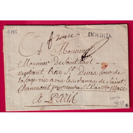 MARQUE FRANCHE DE DOURDAN PP SEINE ET OISE 1785 LENAIN N°4 INDICE 19 POUR PARIS  LETTRE COVER