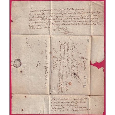 MARQUE FRANCHE DE DOURDAN PP SEINE ET OISE 1785 LENAIN N°4 INDICE 19 POUR PARIS  LETTRE COVER