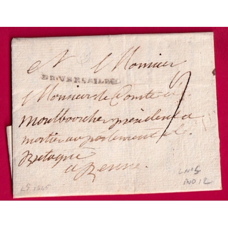 MARQUE DE VERSAILLES SEINE ET OISE 1745 LENAIN N°5 INDICE 12 POUR RENNES ILLE ET VILAINE LETTRE COVER