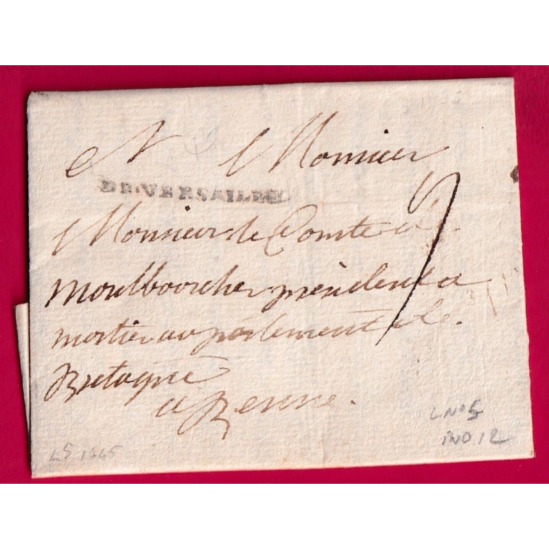 MARQUE DE VERSAILLES SEINE ET OISE 1745 LENAIN N°5 INDICE 12 POUR RENNES ILLE ET VILAINE LETTRE COVER