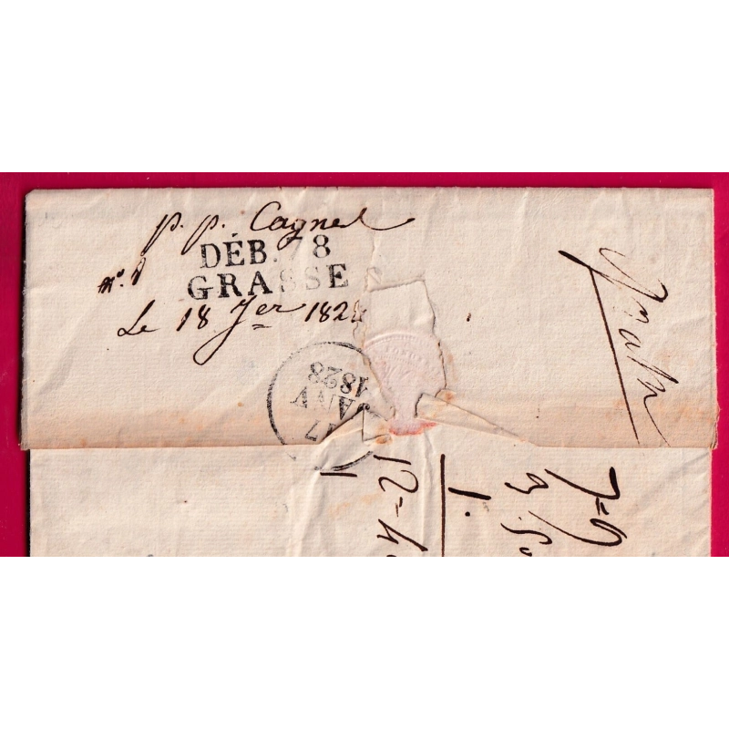 DEBOURSE DEB 78 GRASSE VAR 1828 INDICE 19 DEPART ARRAS PAS DE CALAIS LETTRE COVER