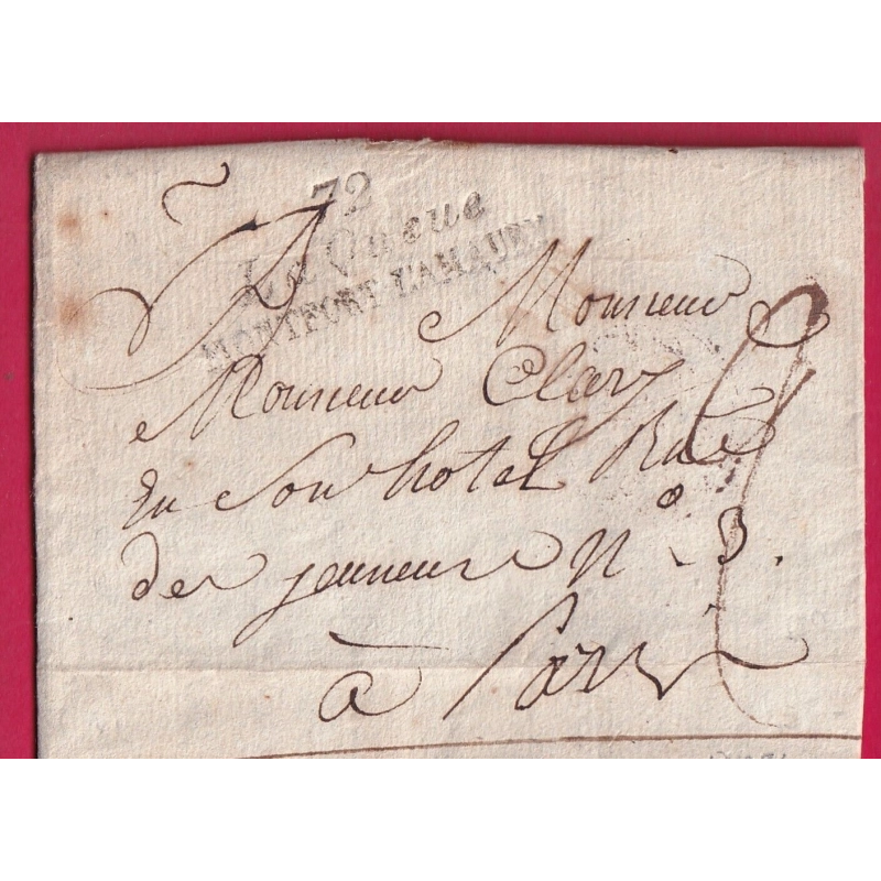 DOUBLE CURSIVE 72 LA QUEUE MONTFORT LAMAURY POUR PARIS 1819 INDICE 21 LETTRE COVER