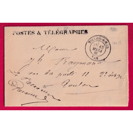 FRANCHISE POSTE ET TELEGRAPHES TOULON SUR MER VAR CAD TYPE 18 + LE RECEVEUR MANUSCRIT LETTRE COVER