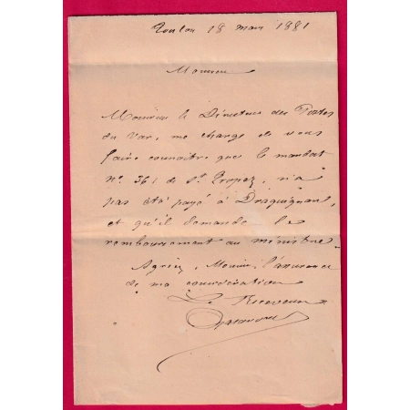 FRANCHISE POSTE ET TELEGRAPHES TOULON SUR MER VAR CAD TYPE 18 + LE RECEVEUR MANUSCRIT LETTRE COVER