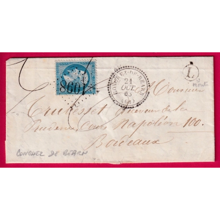 N°22 GC 1098 CONCHEZ DE BEARN BASSES PYRENEES BOITE RURALE L MONT POUR BORDEAUX LETTRE COVER