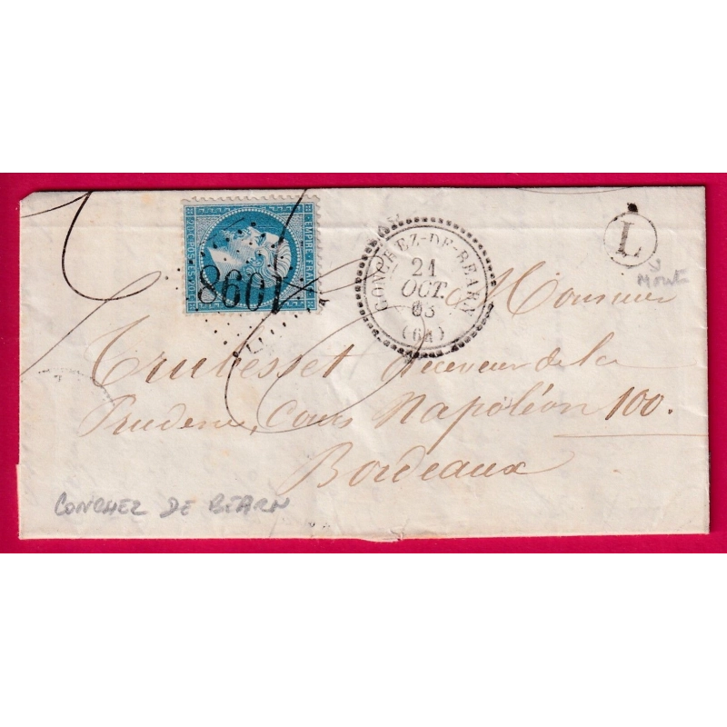 N°22 GC 1098 CONCHEZ DE BEARN BASSES PYRENEES BOITE RURALE L MONT POUR BORDEAUX LETTRE COVER