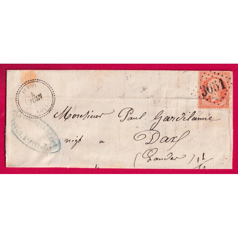 N°23 GC 3051 PUYOO BASSES PYRENEES CAD TYPE 22 POUR DAX LANDES LETTRE COVER