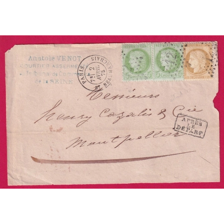N°53 X2 + 55 PARIS ETOILE 12 BT BEAUMARCHAIS POUR MONTPELLIER APRES LE DEPART DEVANT DE LETTRE COVER