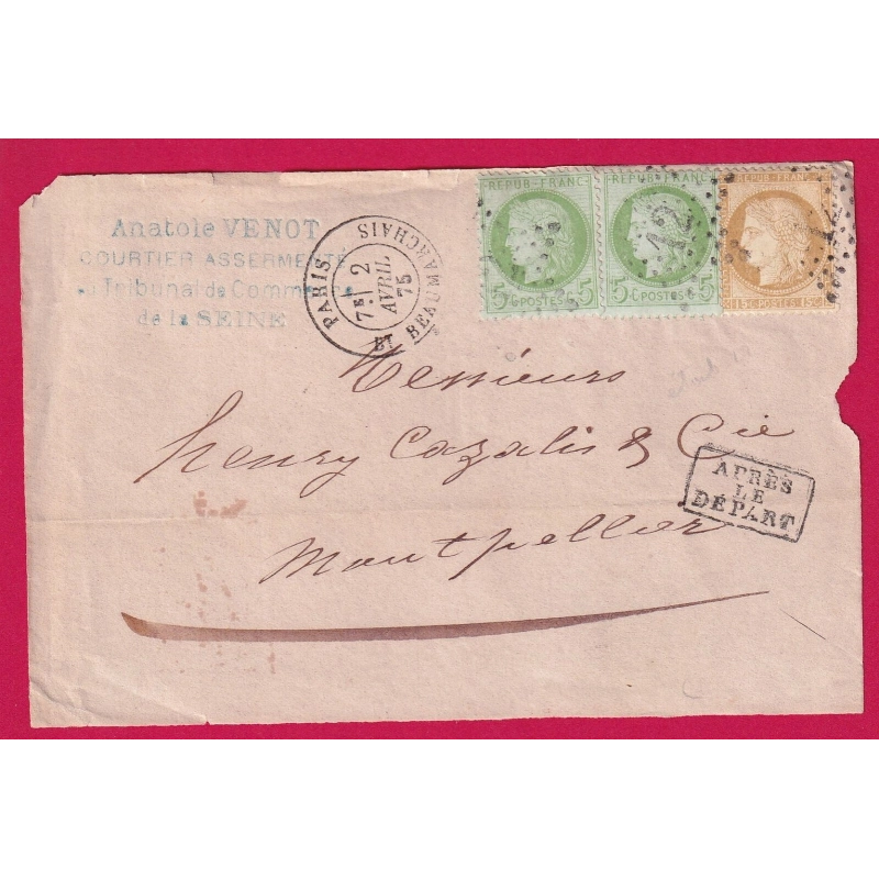 N°53 X2 + 55 PARIS ETOILE 12 BT BEAUMARCHAIS POUR MONTPELLIER APRES LE DEPART DEVANT DE LETTRE COVER