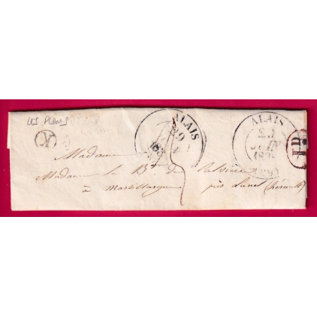 CAD TYPE 13 ALAIS GARD BOITE RURALE K LES PLANS + DECIME RURAL POUR MARSILLARGUE HERAULT 1838 LETTRE COVER