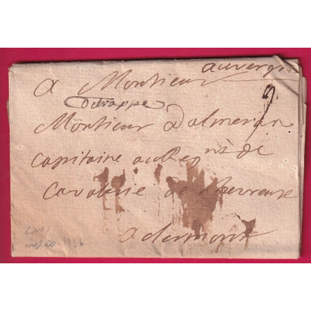 MARQUE MANUSCRIT DE TRAPPES SEINE ET OISE 1736 LENAIN N°1 INDICE 20 POUR CLERMONT AUVERGNE LETTRE COVER