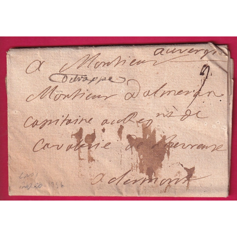 MARQUE MANUSCRIT DE TRAPPES SEINE ET OISE 1736 LENAIN N°1 INDICE 20 POUR CLERMONT AUVERGNE LETTRE COVER