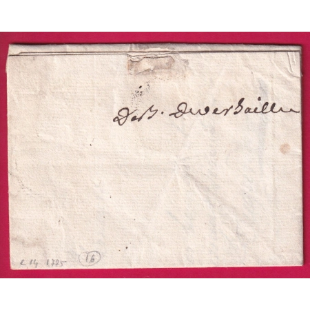 DEBOURSE DE VERSAILLES SEINE ET OISE LENAIN N°14 1775 INDICE 16 DEPART LILLE NORD LETTRE COVER