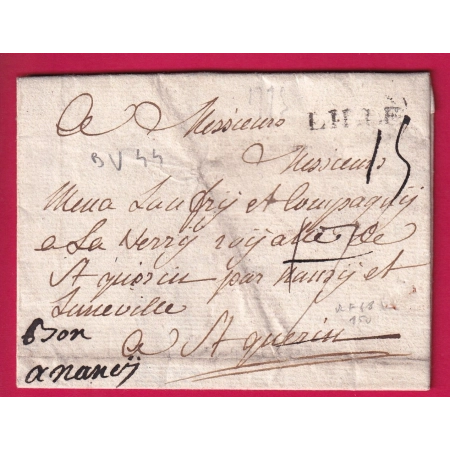 DEBOURSE DE VERSAILLES SEINE ET OISE LENAIN N°14 1775 INDICE 16 DEPART LILLE NORD LETTRE COVER