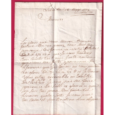 DEBOURSE DE VERSAILLES SEINE ET OISE LENAIN N°14 1775 INDICE 16 DEPART LILLE NORD LETTRE COVER