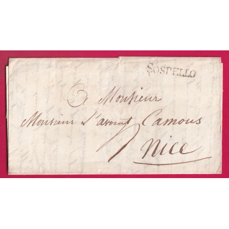 MARQUE SARDE SOSPELLO SOSPEL ALPES MARITIMES 1837 POUR NICE ITALIE ITALIA LETTRE COVER