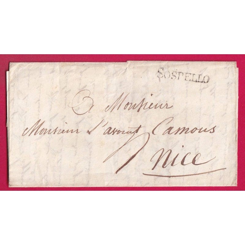 MARQUE SARDE SOSPELLO SOSPEL ALPES MARITIMES 1837 POUR NICE ITALIE ITALIA LETTRE COVER