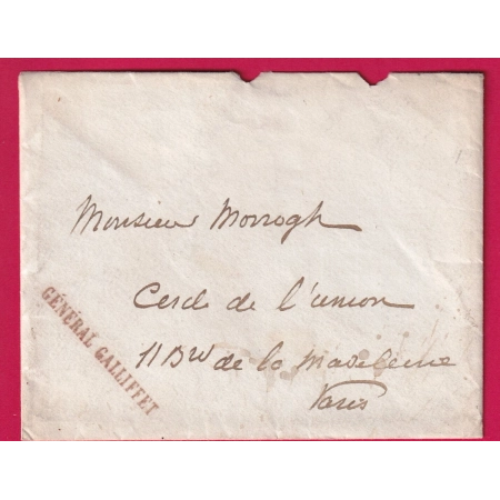 FRANCHISE LE GENERAL GALLIFFET + TEXTE SIGNE POUR PARIS ET BILLET DE RECOMMANDATION 1890 LETTRE COVER