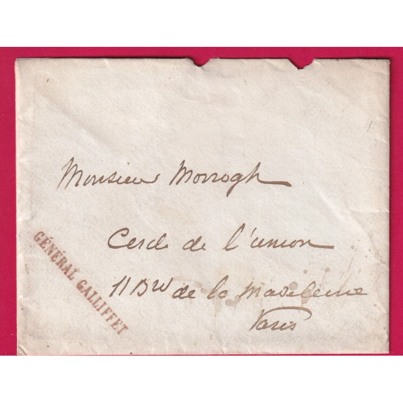 FRANCHISE LE GENERAL GALLIFFET + TEXTE SIGNE POUR PARIS ET BILLET DE RECOMMANDATION 1890 LETTRE COVER