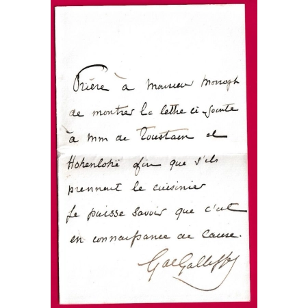 FRANCHISE LE GENERAL GALLIFFET + TEXTE SIGNE POUR PARIS ET BILLET DE RECOMMANDATION 1890 LETTRE COVER