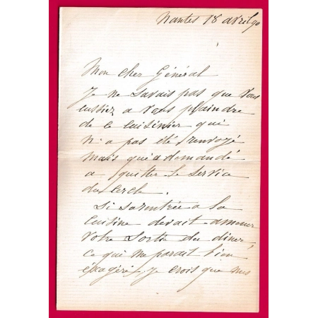 FRANCHISE LE GENERAL GALLIFFET + TEXTE SIGNE POUR PARIS ET BILLET DE RECOMMANDATION 1890 LETTRE COVER