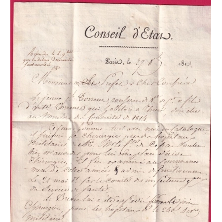 FRANCHISE LE SECRETAIRE GAL DU CONSEILLER D'ETAT PARIS 1813 POUR CLERMONT FERRAND PUY DE DOME LETTRE COVER