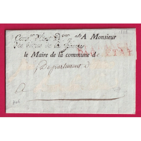 FRANCHISE CONSer ETAT DIRECTEUR DES VIVRES DE LA GUERRE PARIS 1808 IMPRIME LETTRE COVER