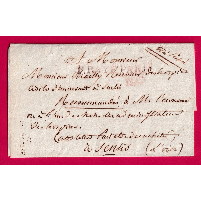 FRANCHISE ADMINISTRATION DES TONTINES PARIS POUR SENLIS OISE LETTRE COVER